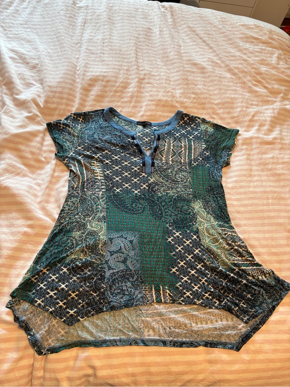 RXB Teal & Navy Patchwork-Print Short Sleeve Tunic
